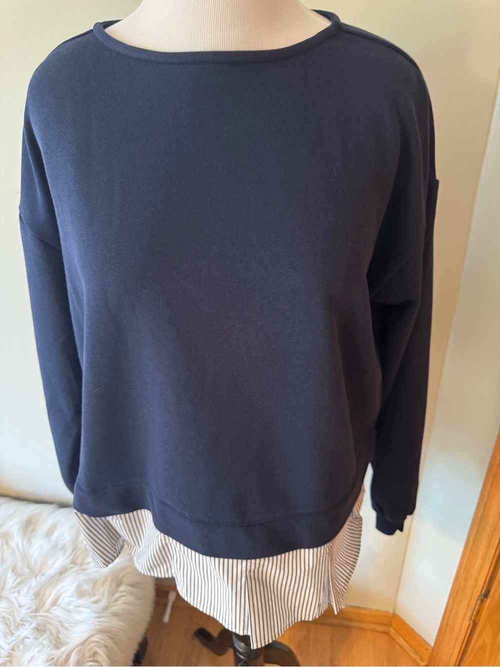LOFT Navy Crewneck Layered-Look Sweater